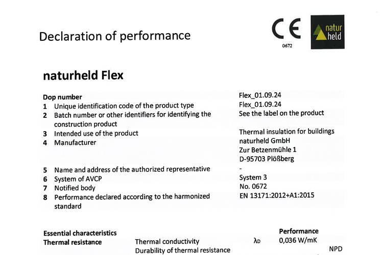 declaration of performance naturheld flex batts isolering