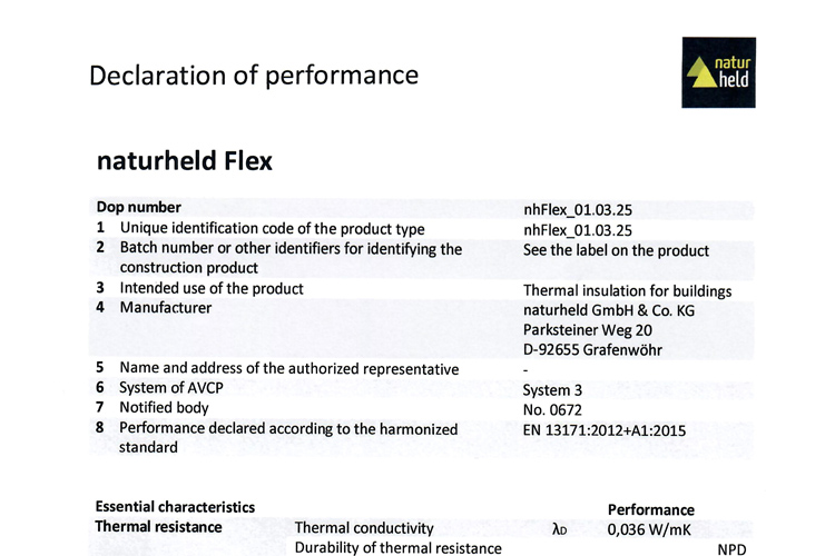 declaration of performance naturheld flex batts isolering