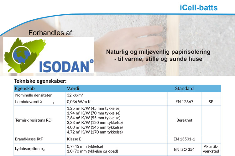 Tekniske data på papiruldbatts fra icell